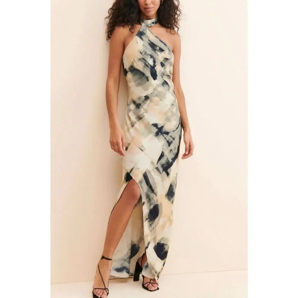 NWOT Let Me Be Anthropologie Halter Abstract Maxi Dress Women's Small